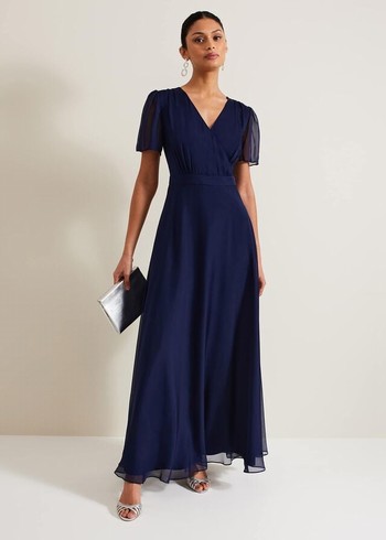 Phase Eight Arwen Silk Dress Navy USA | 2730658-JZ